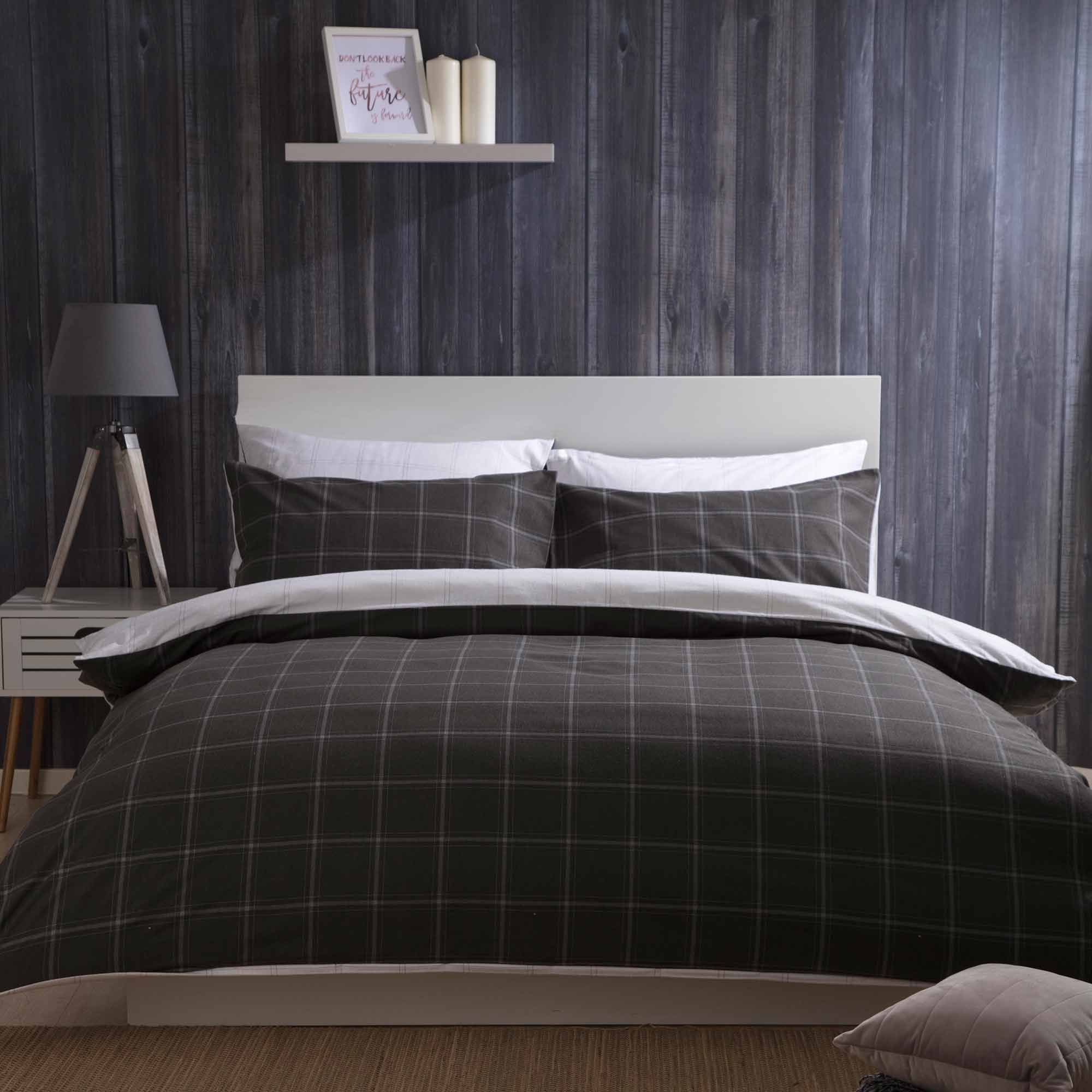 Belledorm Vail Reversible King Duvet Cover Set Charcoal Duvet