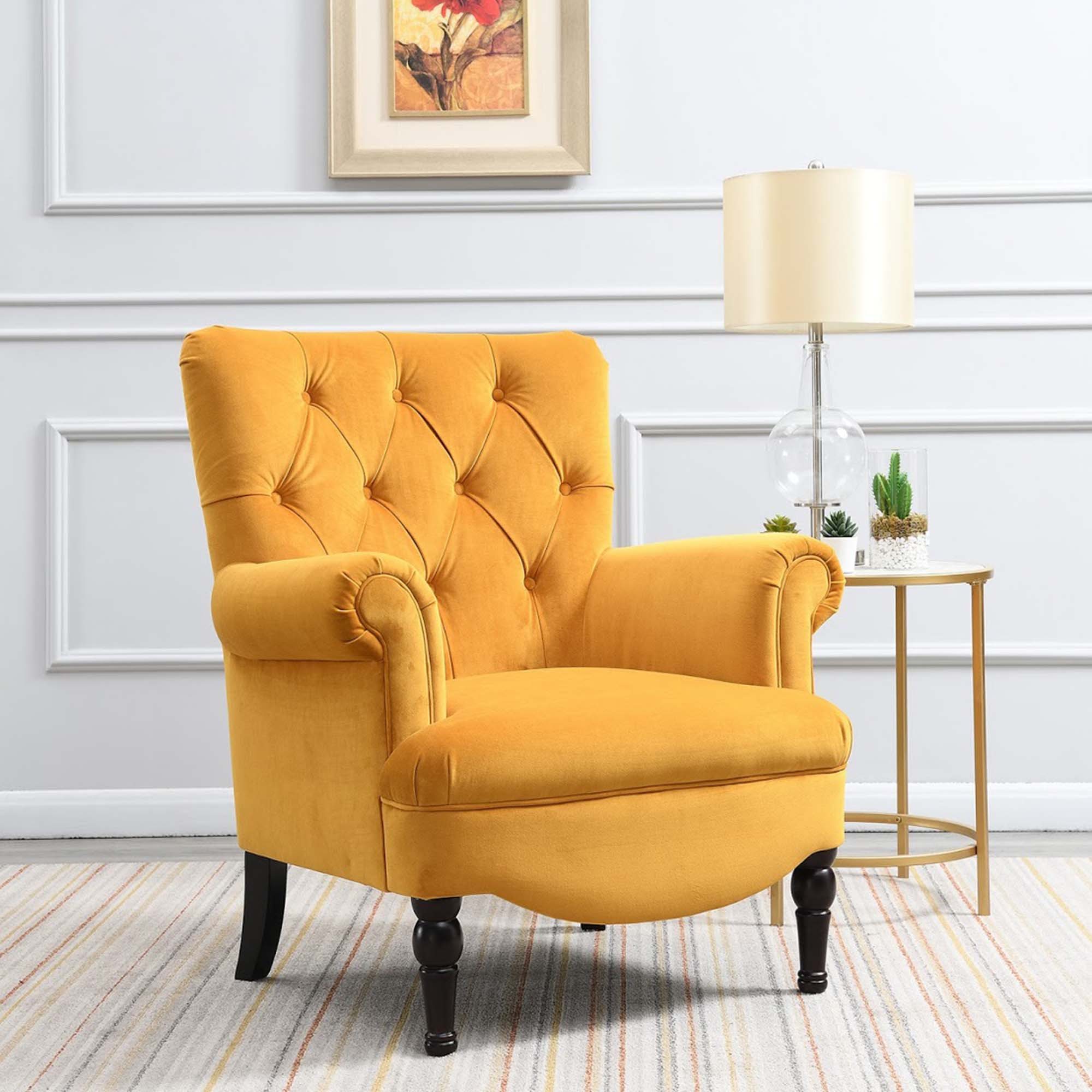 yellow fabric armchairs