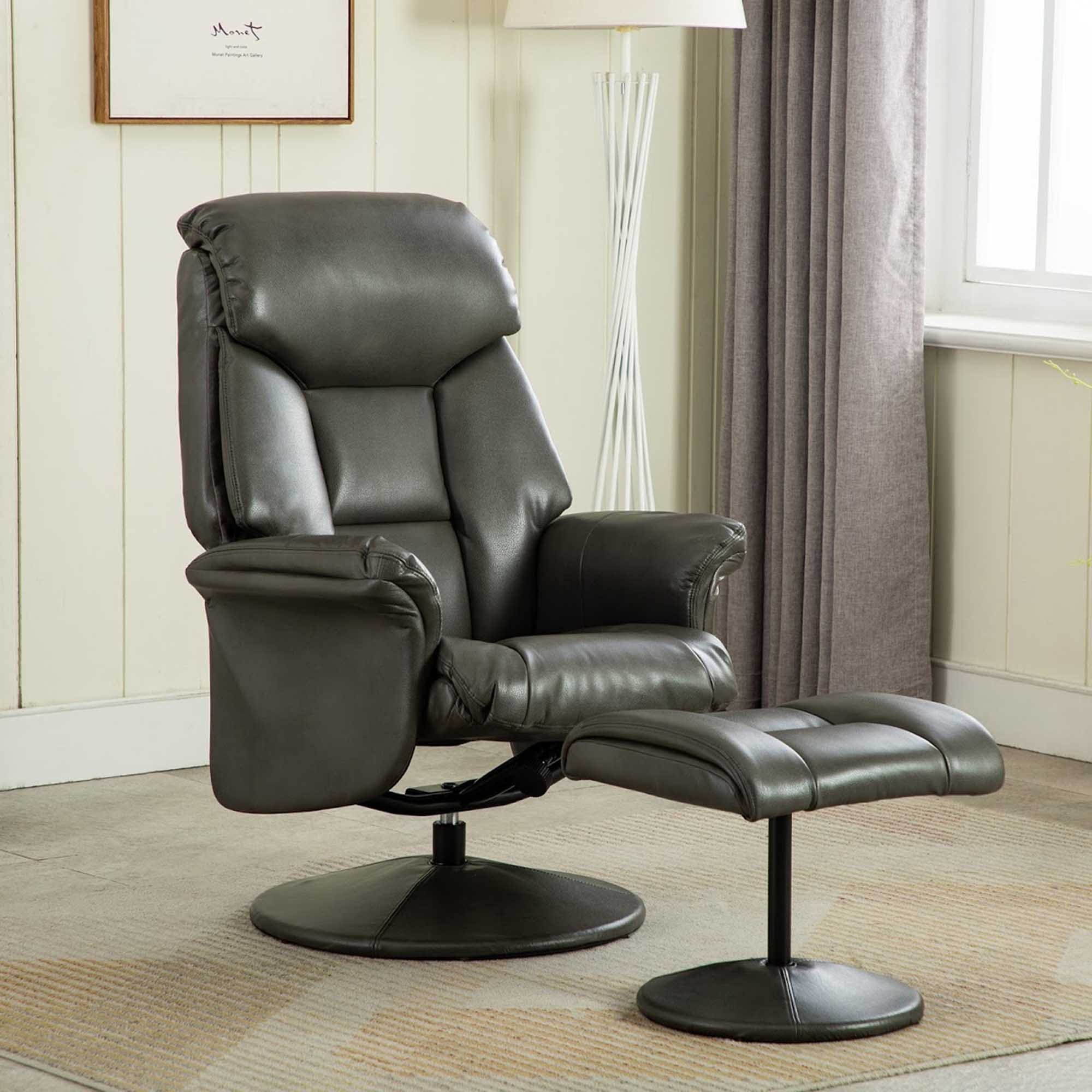 grey leather chair and footstool