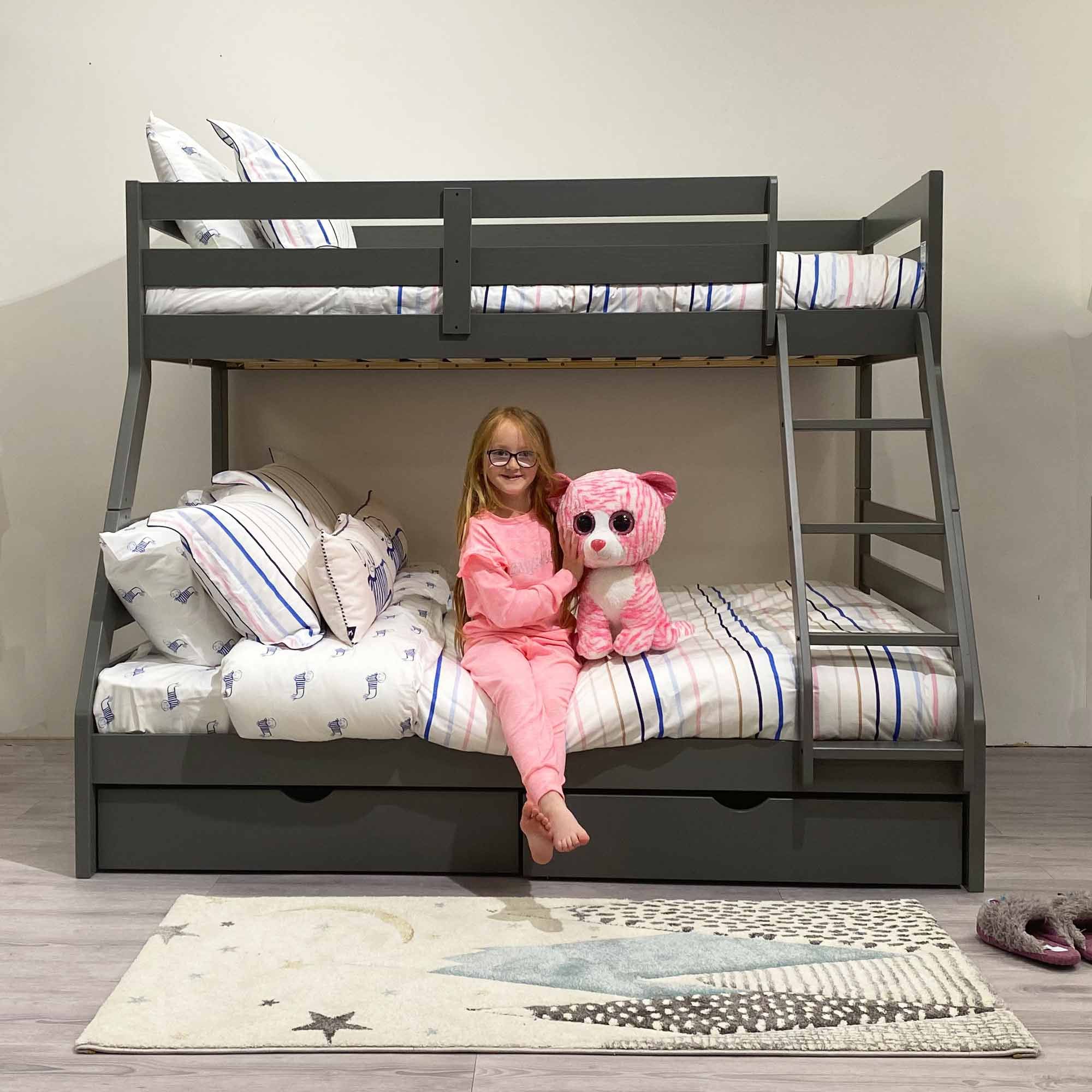 Solar Painted Triple/Dual Storage Bunk Bed Grey + Single & Double