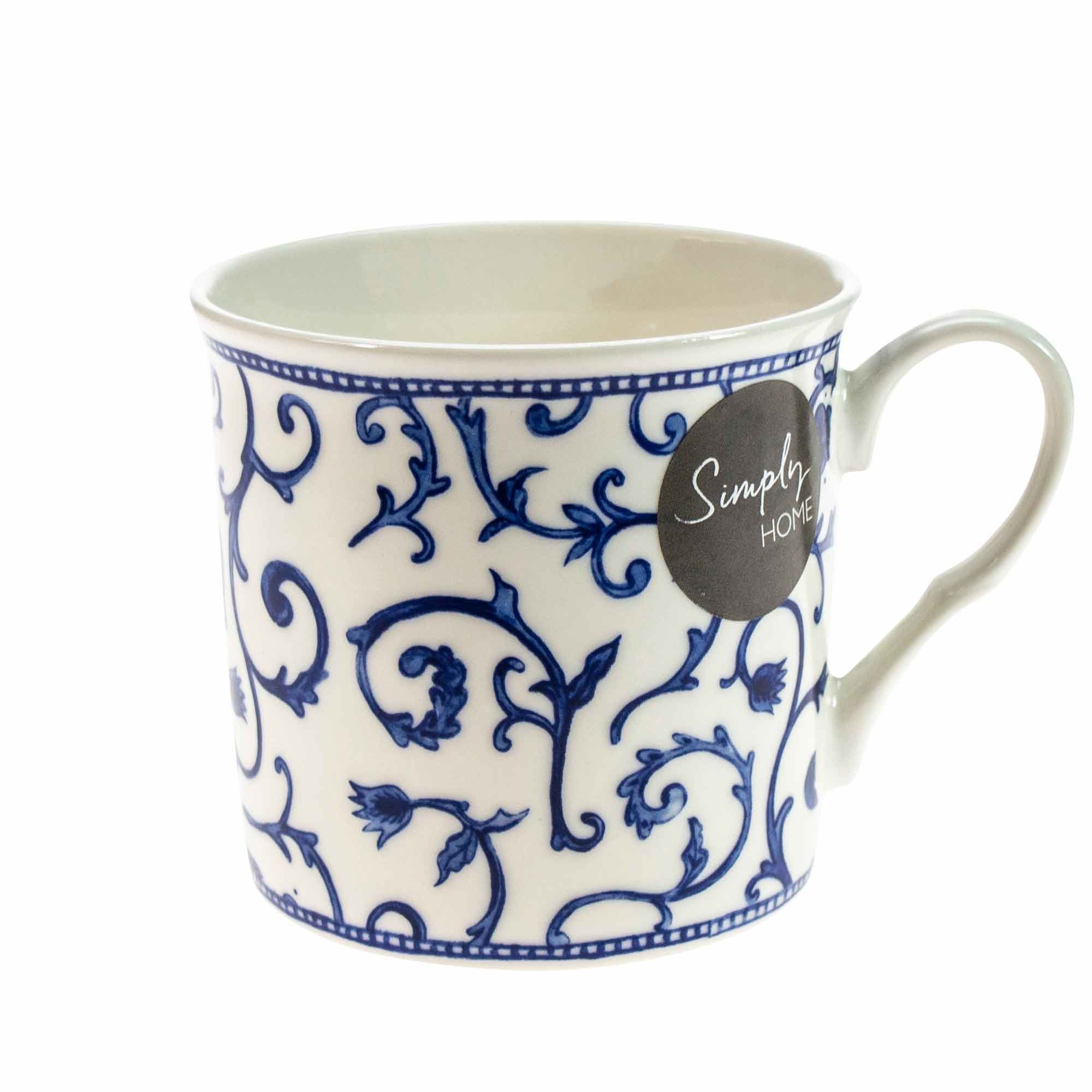 Simply Home Traditional Blue Damask Mug Blue & White - Mugs & Cups ...