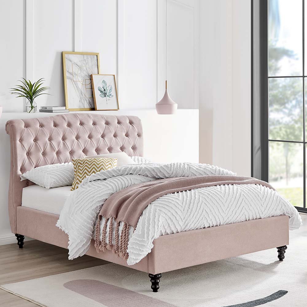 Rosa Double (135cm) Bedstead Fabric Pink - Meubles