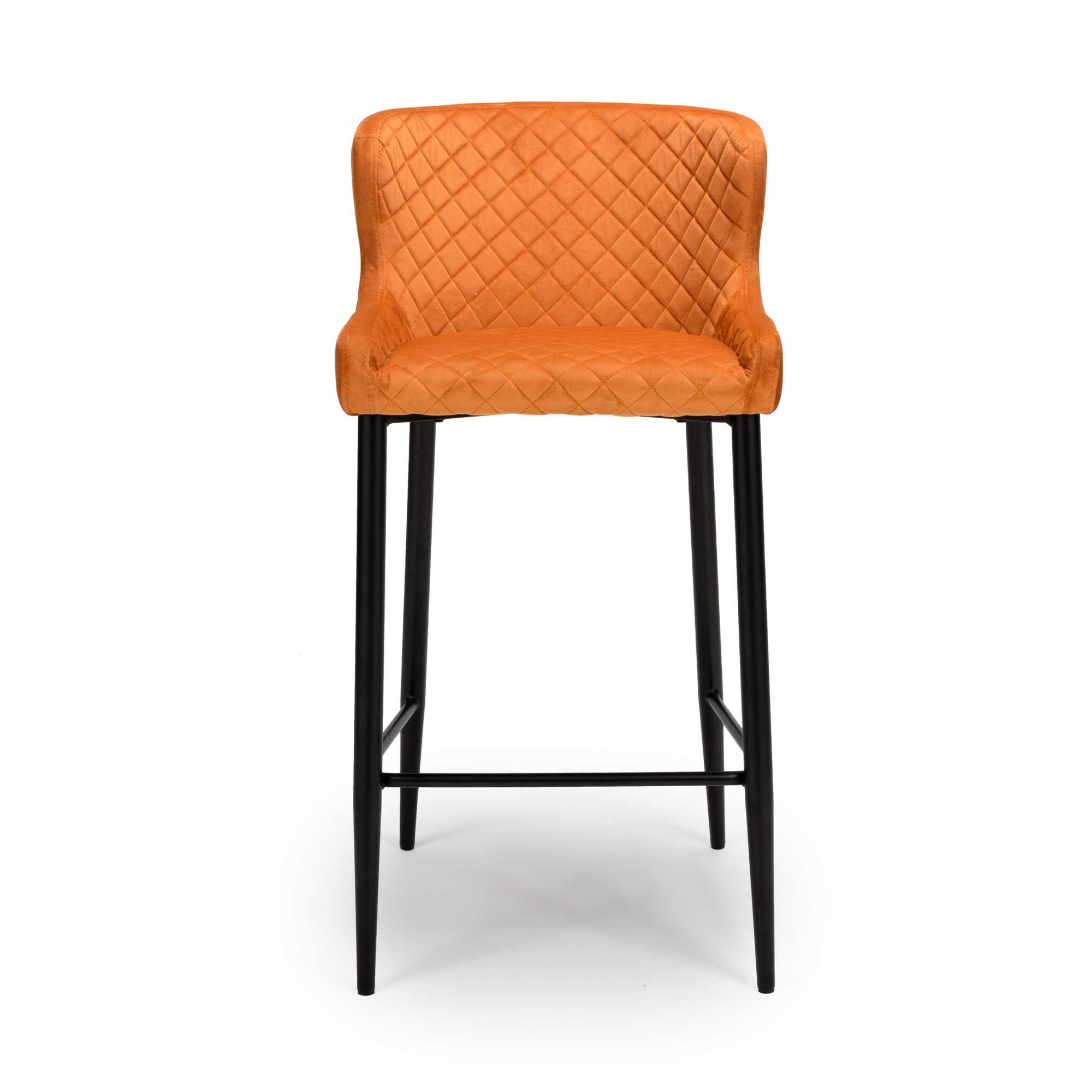 Malmo High Bar Stool Fabric Burnt Orange Beautiful Modern Bar Stool In Orange Featuring Quilted Detailing And Elegant Slim Black Legs Velvet Fabric Optimal Comfort Style Meubles