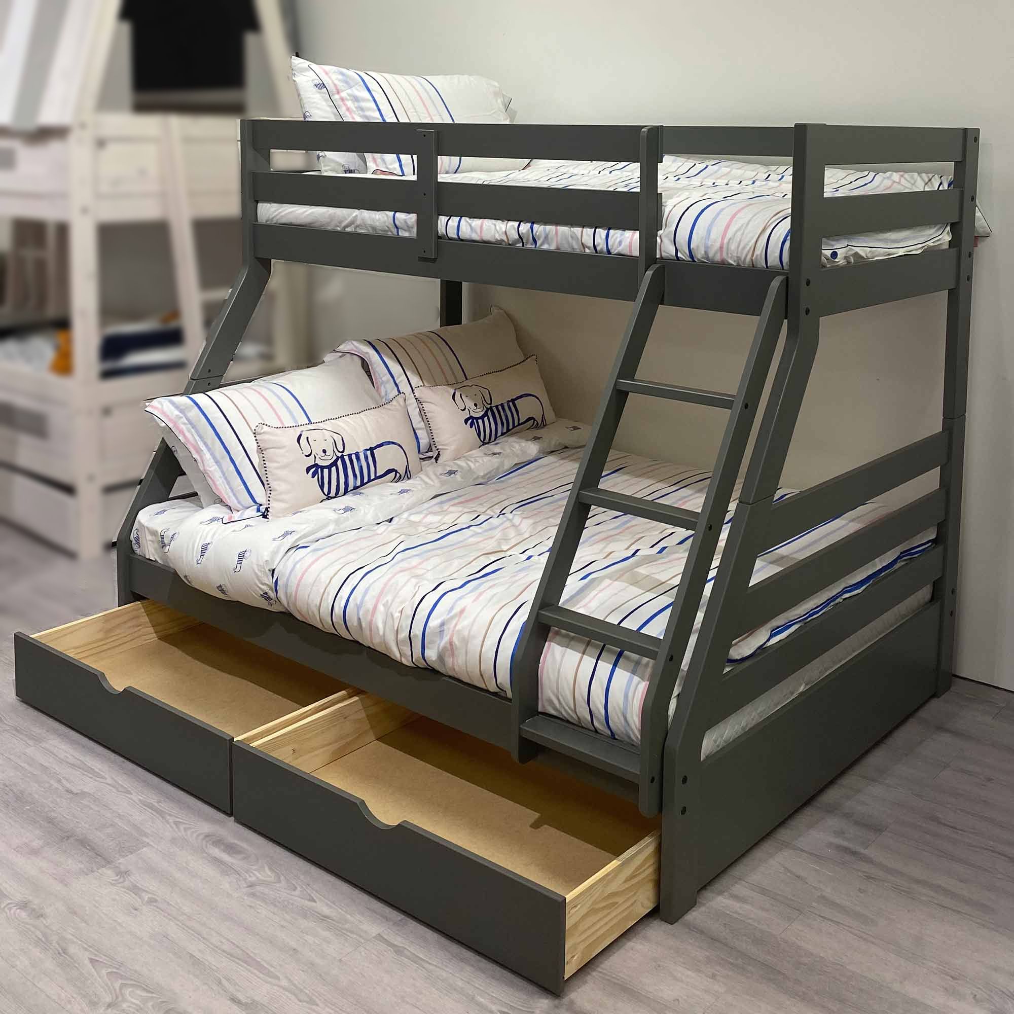 Solar Painted TripleDual Storage Bunk Bed Dark Grey + Single & Double 