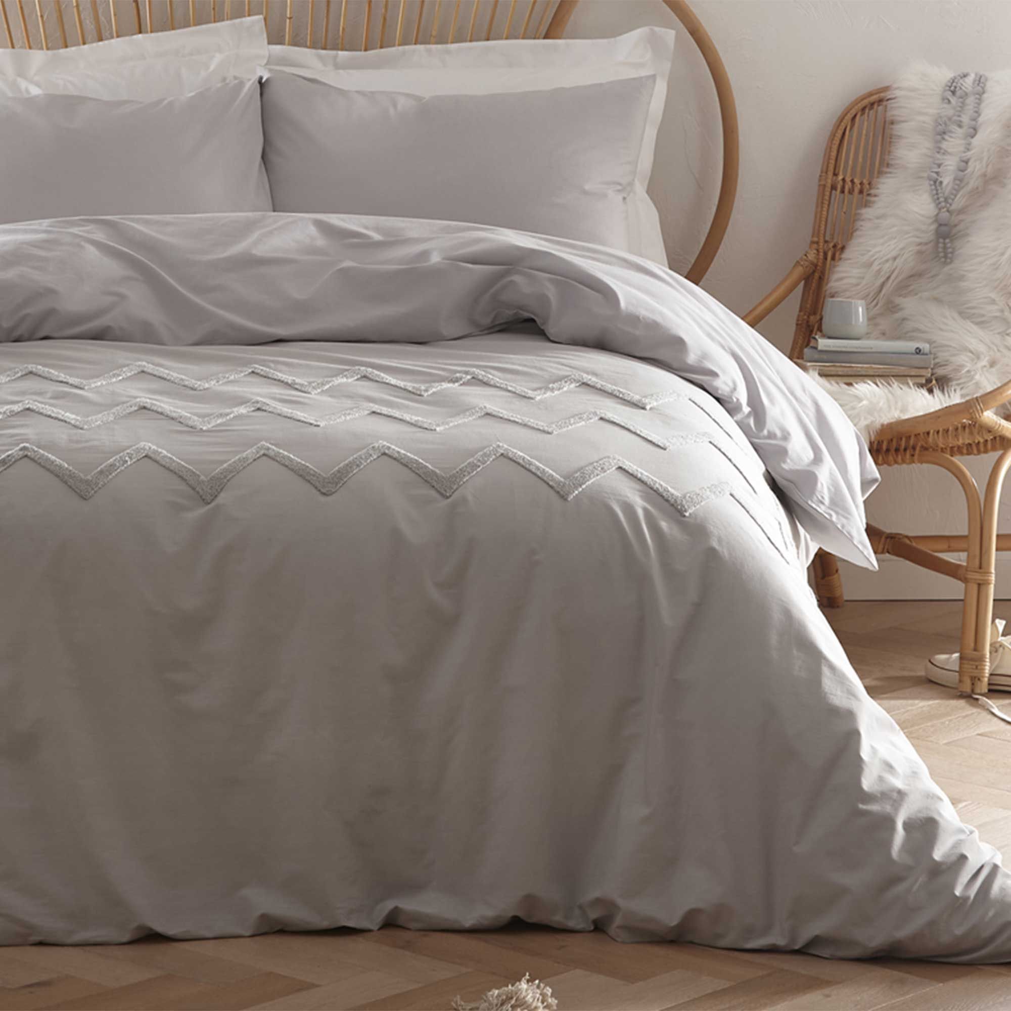 Appletree Chevron Tuft Reversible Duvet Cover Set Silver - Duvet Covers ...