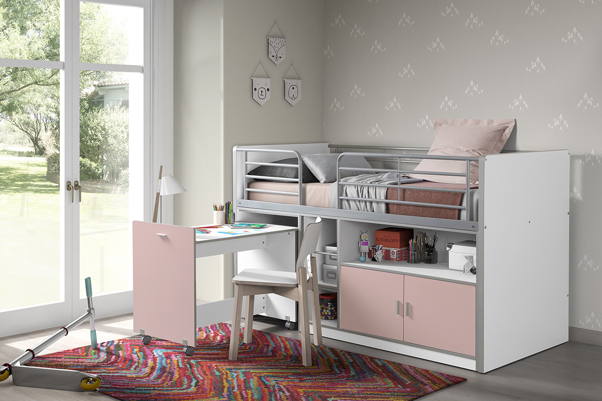 Vipack Bonny Mid Sleeper With Pull Out Desk Light Pink Meubles