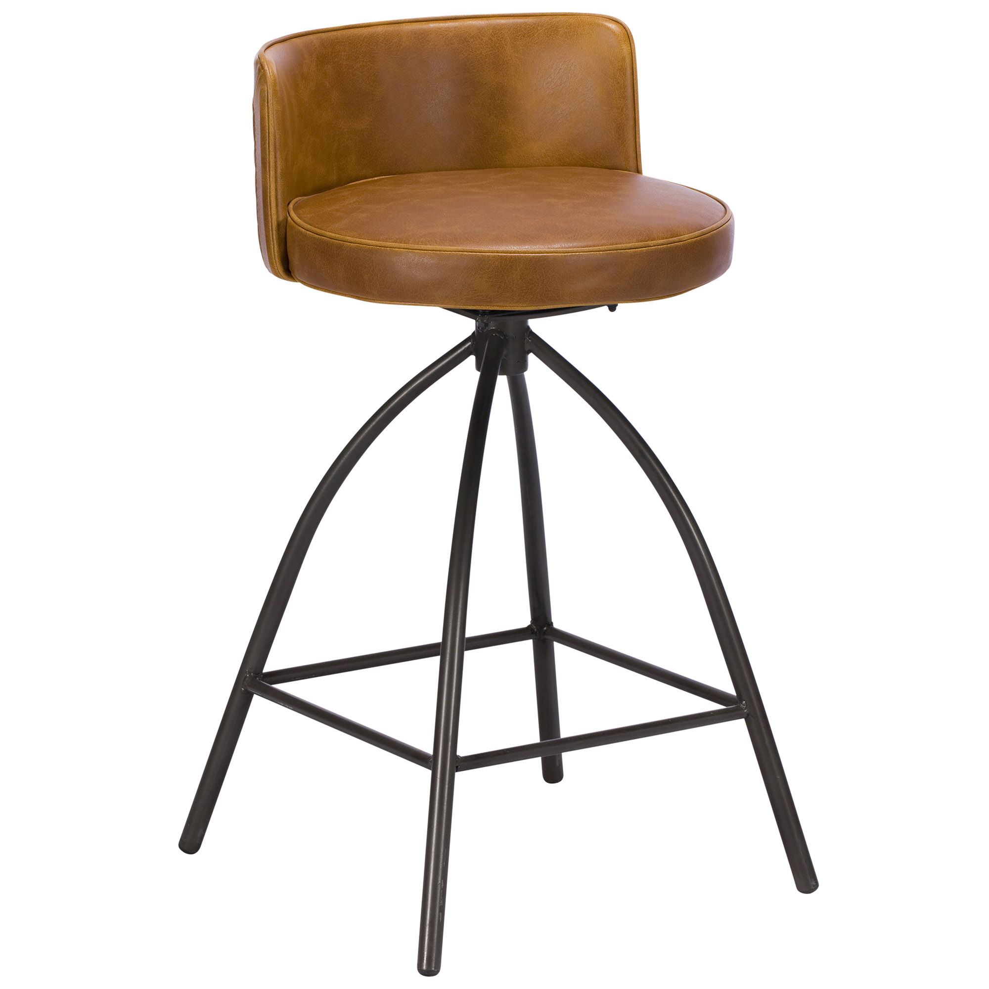 Dylan Swivel Low Bar Stool Faux Leather Tan Counter Stools & Bar