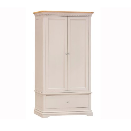 Bellingham 2 Door & 1 Drawer Wardrobe Painted Off White With Oak Top