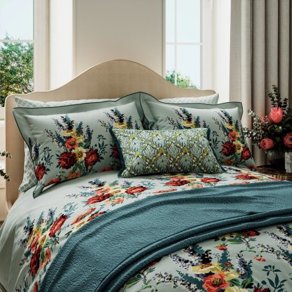 Botanical Harmony Duvet Cover Set Teal Claret (Multiple Sizes)