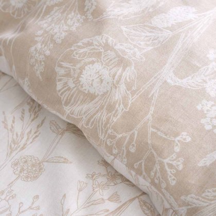 Brushed Cotton Floral Toile Duvet Cover Set Natural (Multiple Sizes)