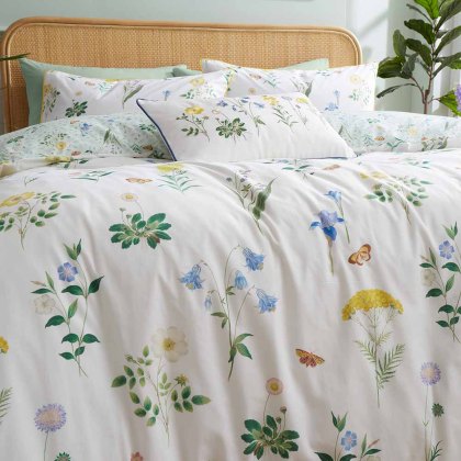 Botanical Cottage Garden Duvet Cover Set White (Multiple Sizes)