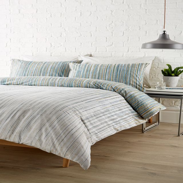 Christy Kingsley Linear Reversible Double Duvet Cover Set Denim