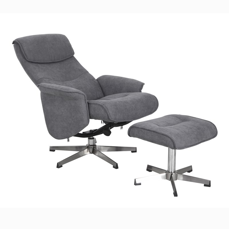 grey fabric armchair and footstool