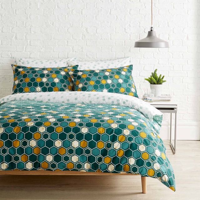 Christy Kingsley Honeycomb King Duvet Cover Set Teal Duvet