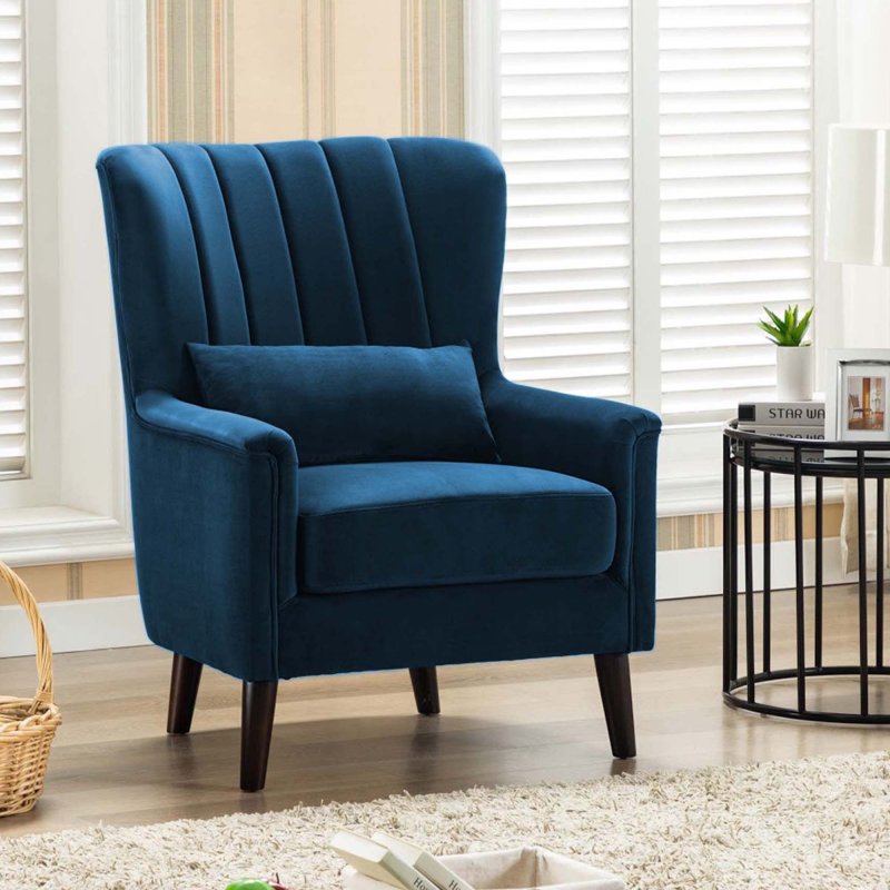 blue fabric armchair