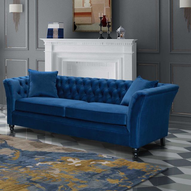 Rosetta 3 Seater Sofa Velvet Blue | Shop Online - Meubles