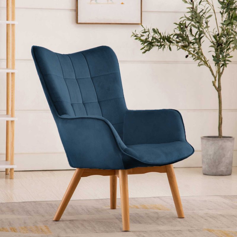 blue fabric armchair