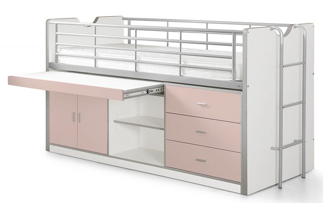 Vipack Bonny Mid Sleeper With Slide Out Desk Light Pink Meubles