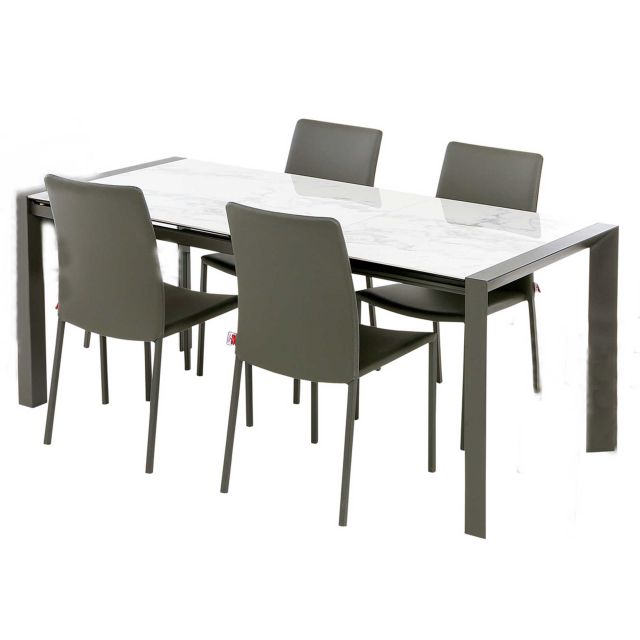 Muravera 4 6 Person Extending Ceramic Top Dining Table 4 Chia Dining Chairs